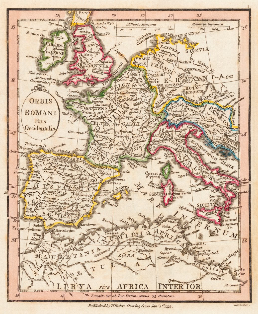 Roma İmparatorluğu'nun batı kısmı. Harita. by William Faden