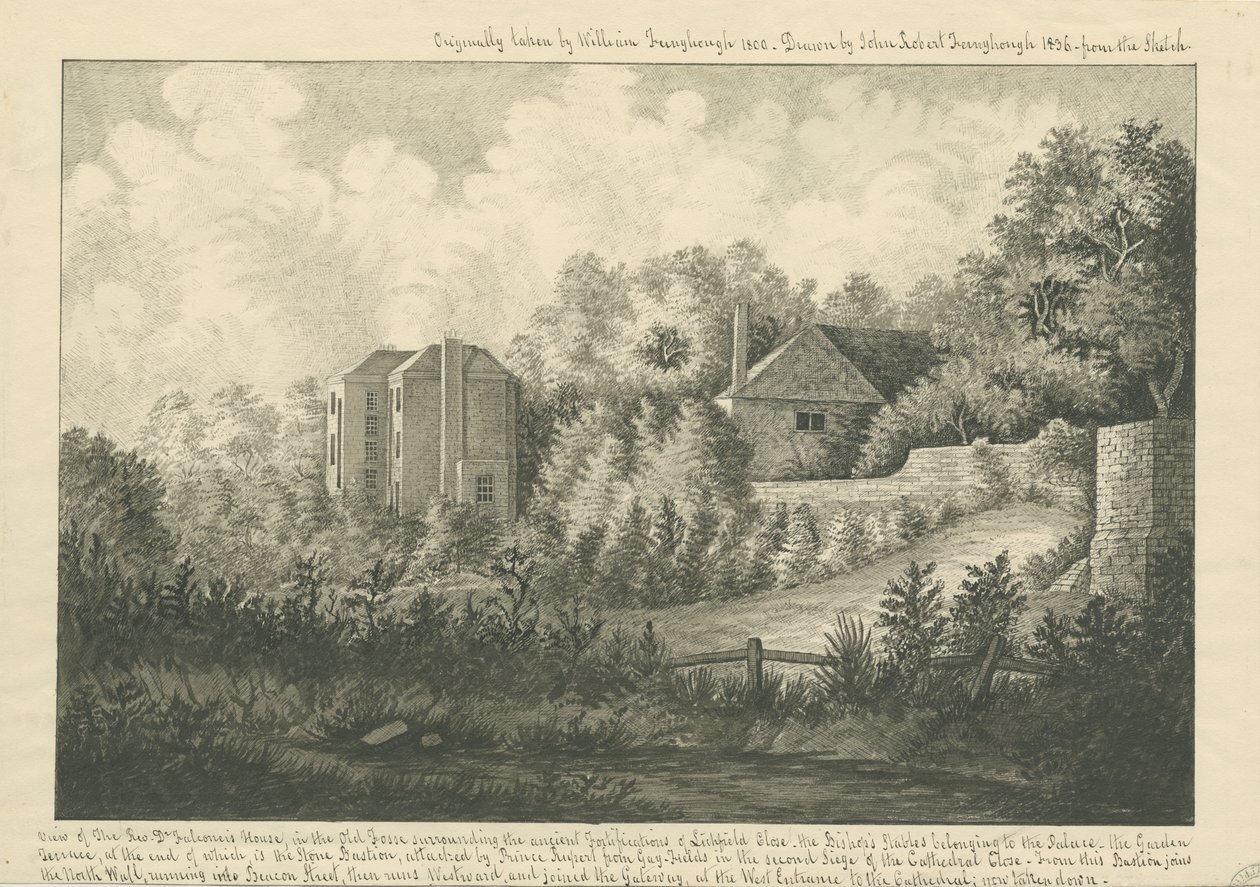 Lichfield Katedrali Kapat - "Dr. Falconer"ın Evi: kalem ve mürekkeple çizim, 1800 by William Fernyhough