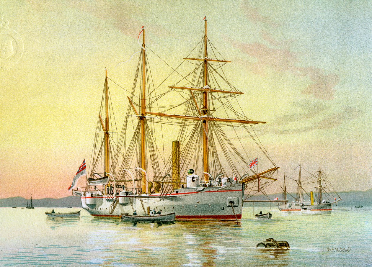 HMS Bramble, Kraliyet Donanması 1. sınıf savaş gemisi, c1890-c1893. by William Frederick Mitchell