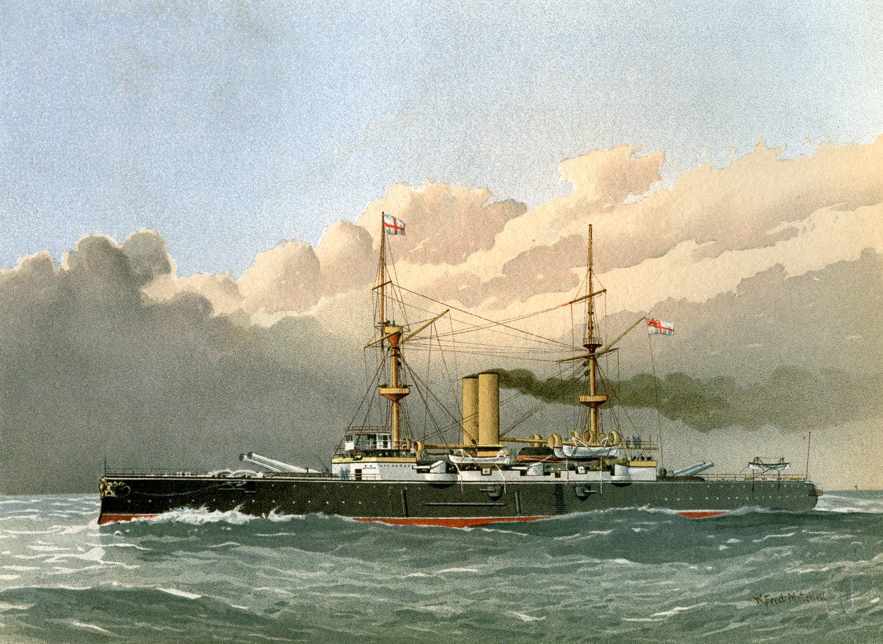 HMS Royal Sovereign, Kraliyet Donanması 1. sınıf savaş gemisi, c1890-c1893. by William Frederick Mitchell