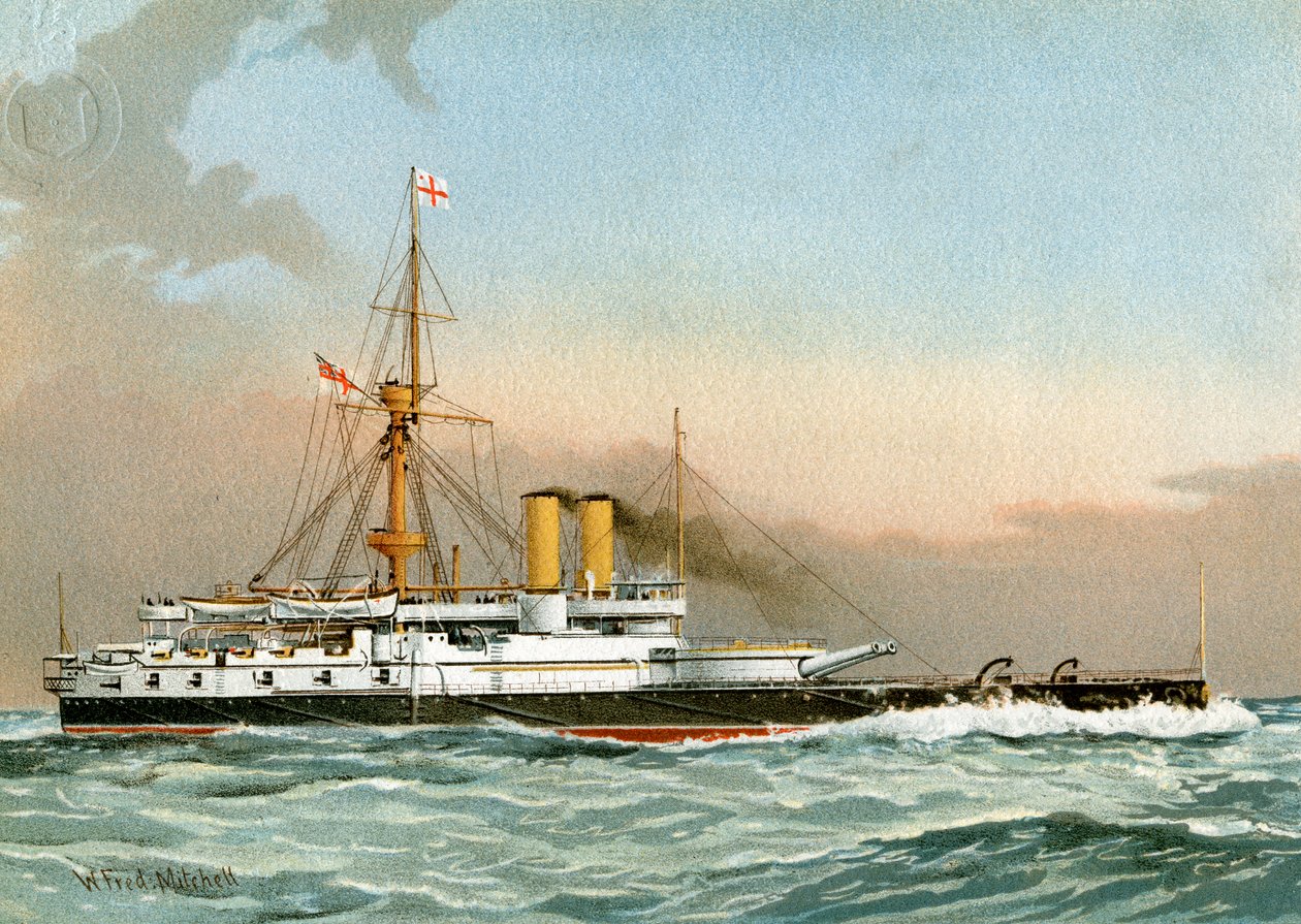 HMS Victoria, Kraliyet Donanması 1. sınıf savaş gemisi, c1890-c1893. by William Frederick Mitchell