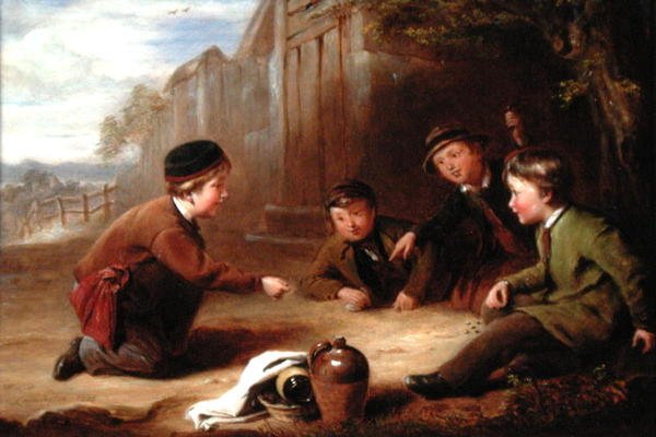 Mermer Oynamak, c.1865 (panelde yağlı boya) by William Gill