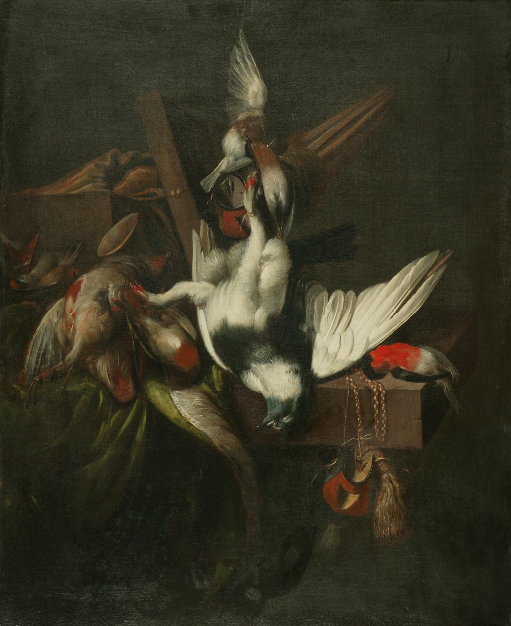 Ölü Güvercin, İspinoz ve Şahin Davlumbazları ile natürmort (tuval üzerine yağlı boya) by William Gowe Ferguson