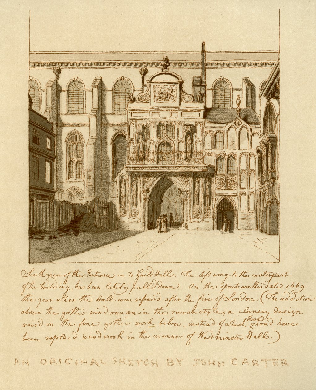 Guildhall girişinin güney görünümü, Londra Şehri, 18. yüzyıl 1886. by William Griggs