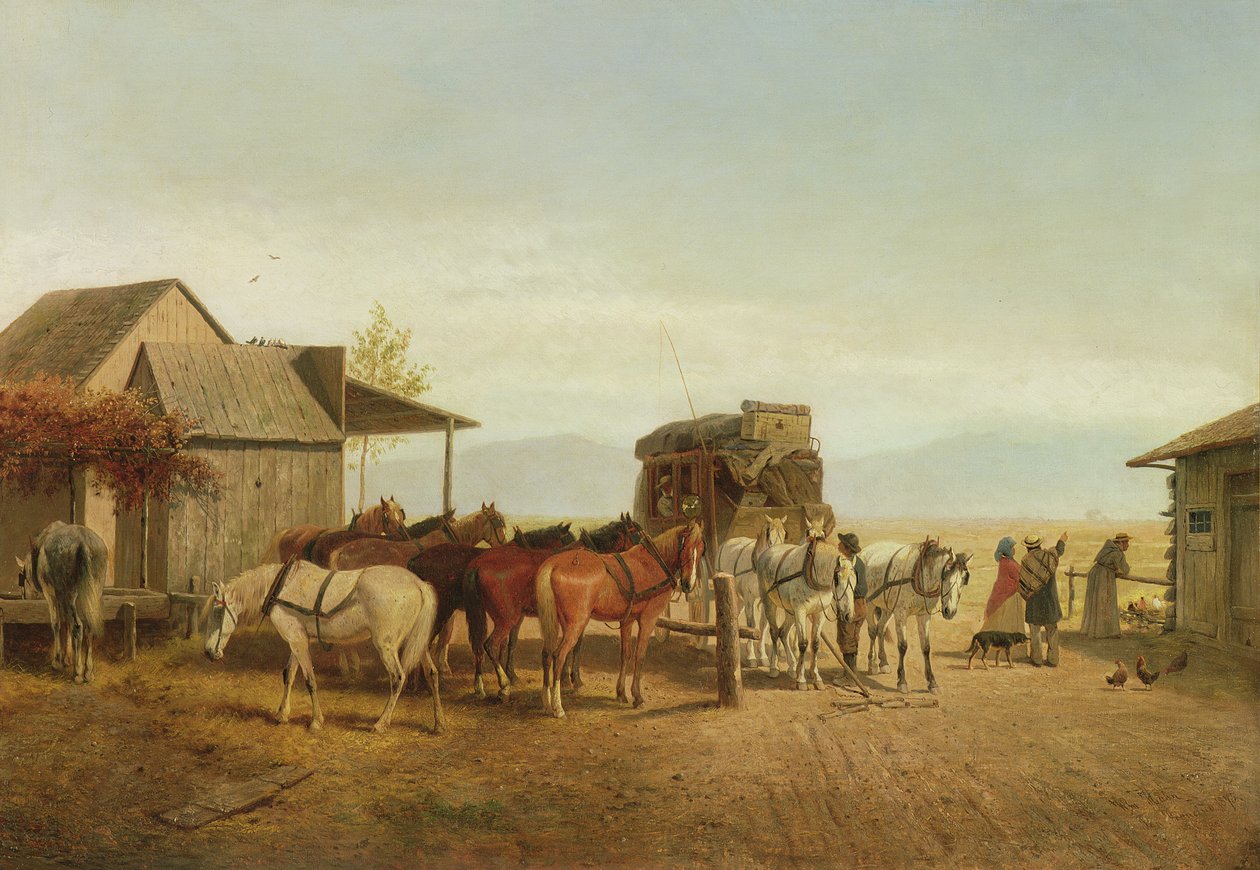 California Posta Arabası Durdurma, 1875 by William Hahn