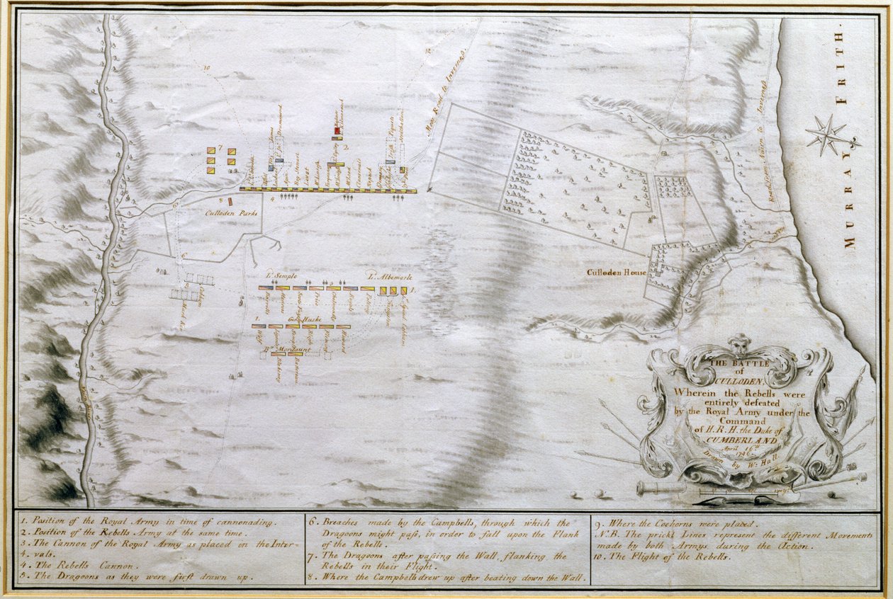 Culloden Savaşı Planı, 16 Nisan 1746 (kağıt üzerinde kalem ve mürekkep) by William Hall