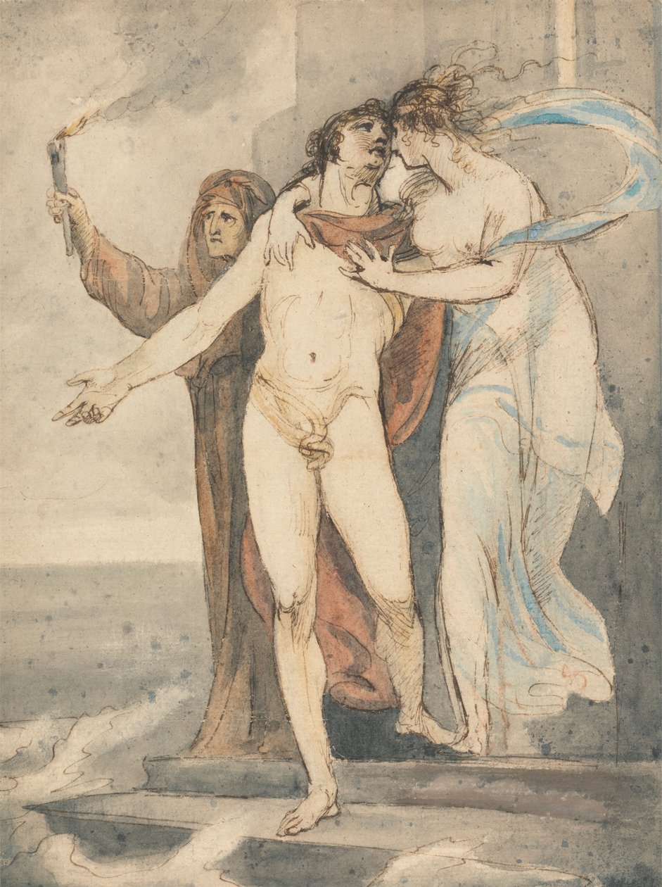 Leander Hellespont'u Yüzerek Geçmeden Önce Kahramandan Ayrılıyor by William Hamilton