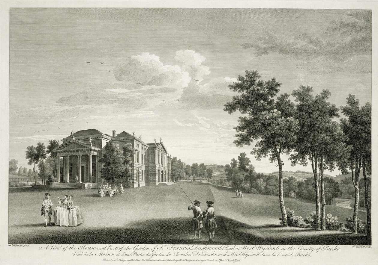 View of the house and part of the garden at West Wycombe, Buckinghamshire, engraved by William Woollett (1735-85)  by William Hannan