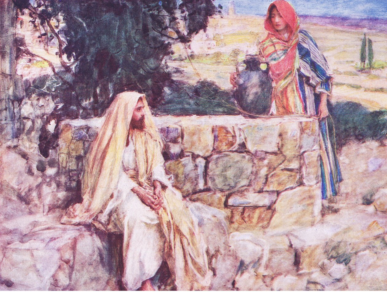 İsa ve Samiriyeli kadın, Hodder & Stoughton tarafından yayınlanan İncil Hikayesinden, c.1930 by William Hatherell