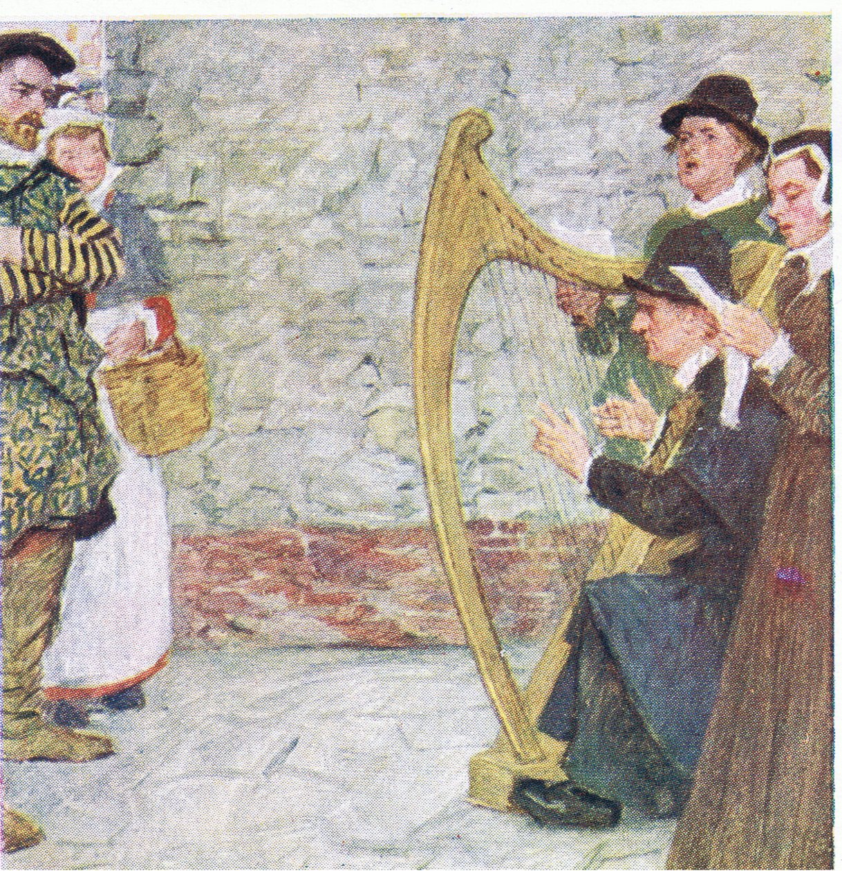 Shakespeare listens to the ballad singers near Somerset House, from My Magazine, pub.1922  by William Hatherell