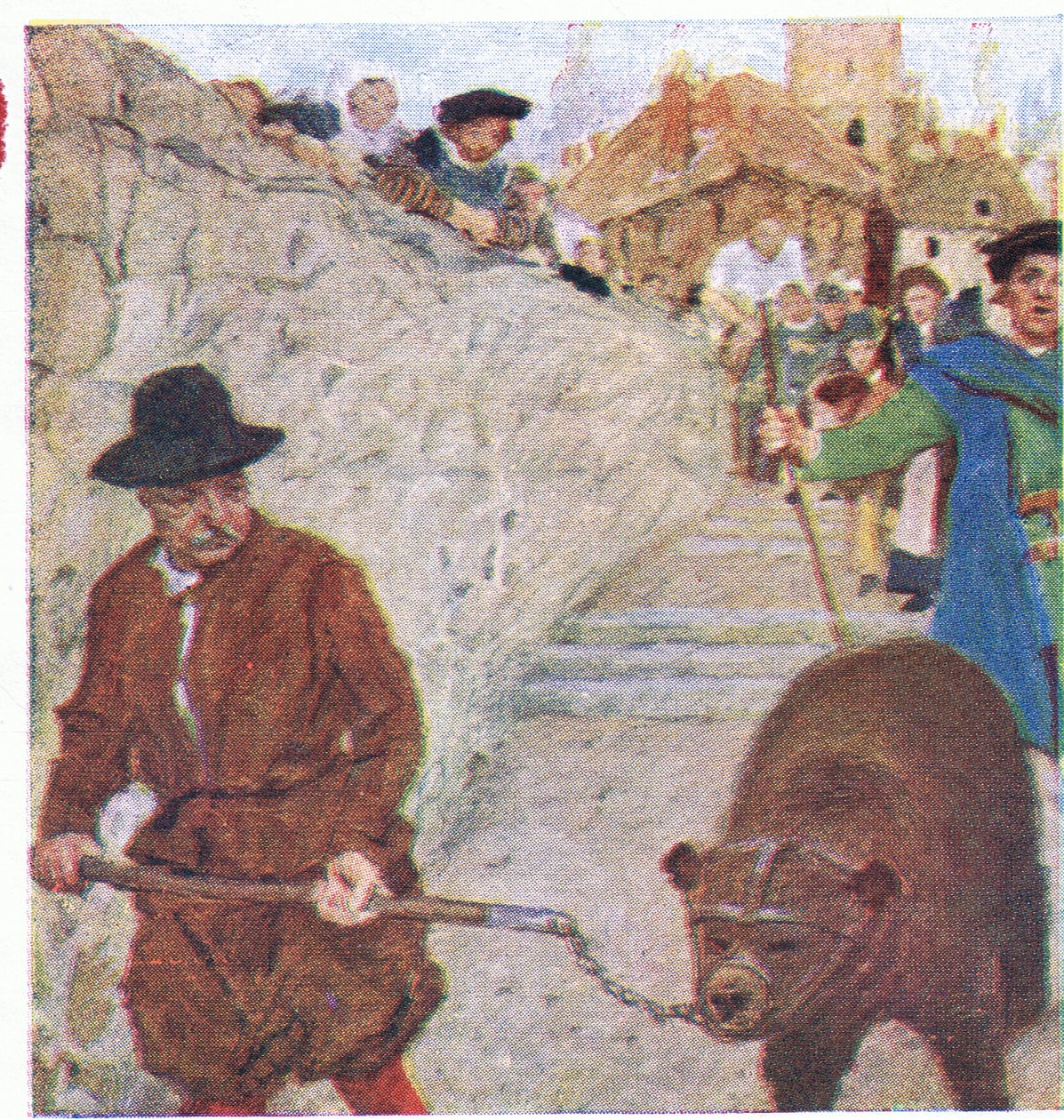 Shakespeare watches a bear on its way to the Bear garden at Bankside , from My Magazine, pub.1922  by William Hatherell