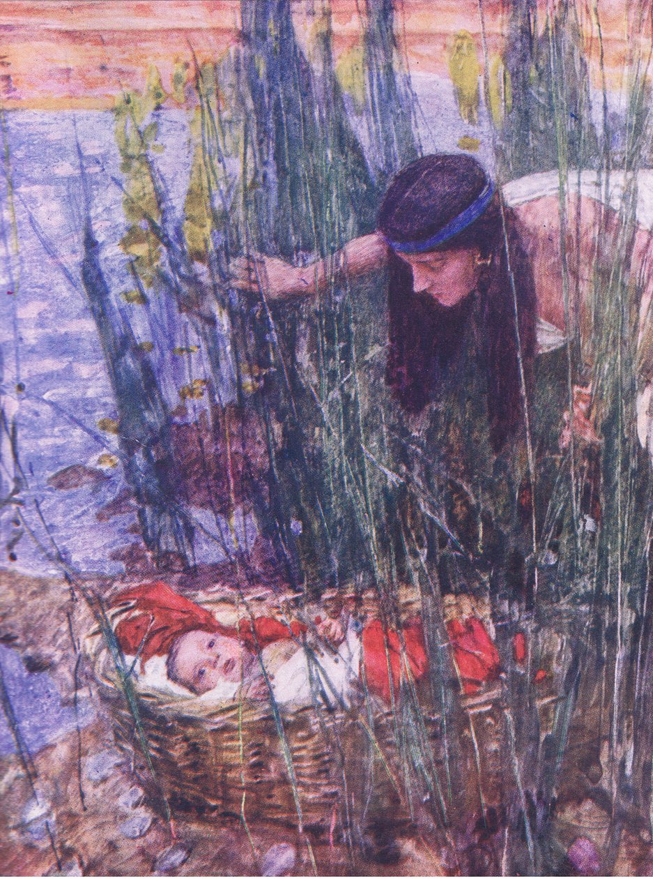 Hodder & Stoughton tarafından yayınlanan The Bible Story'den Musa'nın bulunması, c.1930 (renkli taş) by William Hatherell