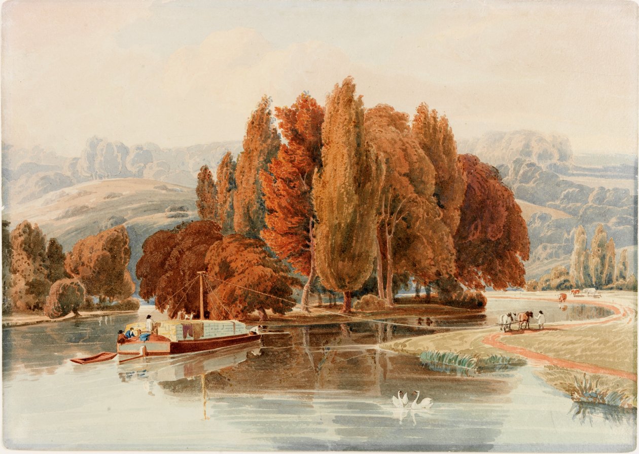 Park Place, Oxfordshire yakınlarındaki Thames üzerinde bir ada (dokuma kağıt üzerinde wc) by William Havell