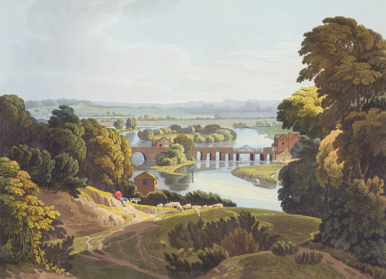 Caversham Köprüsü, Reading yakınlarındaki Genç Robert Havell (1793-1878) tarafından oyulmuş, 1818