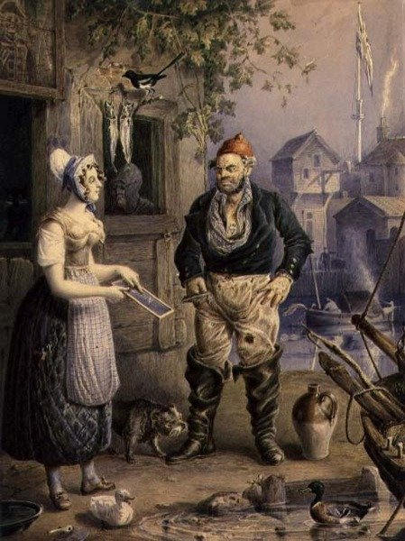 Bir Balıkçı ve Bir Hizmetçi, 1830 dolayları (kağıt üzerine guaj ile yükseltilmiş kurşun kalem üzerine suluboya) by William Heath