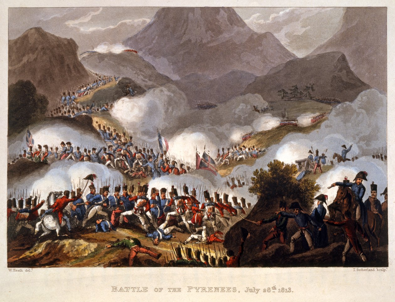 Pireneler Savaşı, 28 Temmuz 1813, pub. Londra 1815 by William Heath