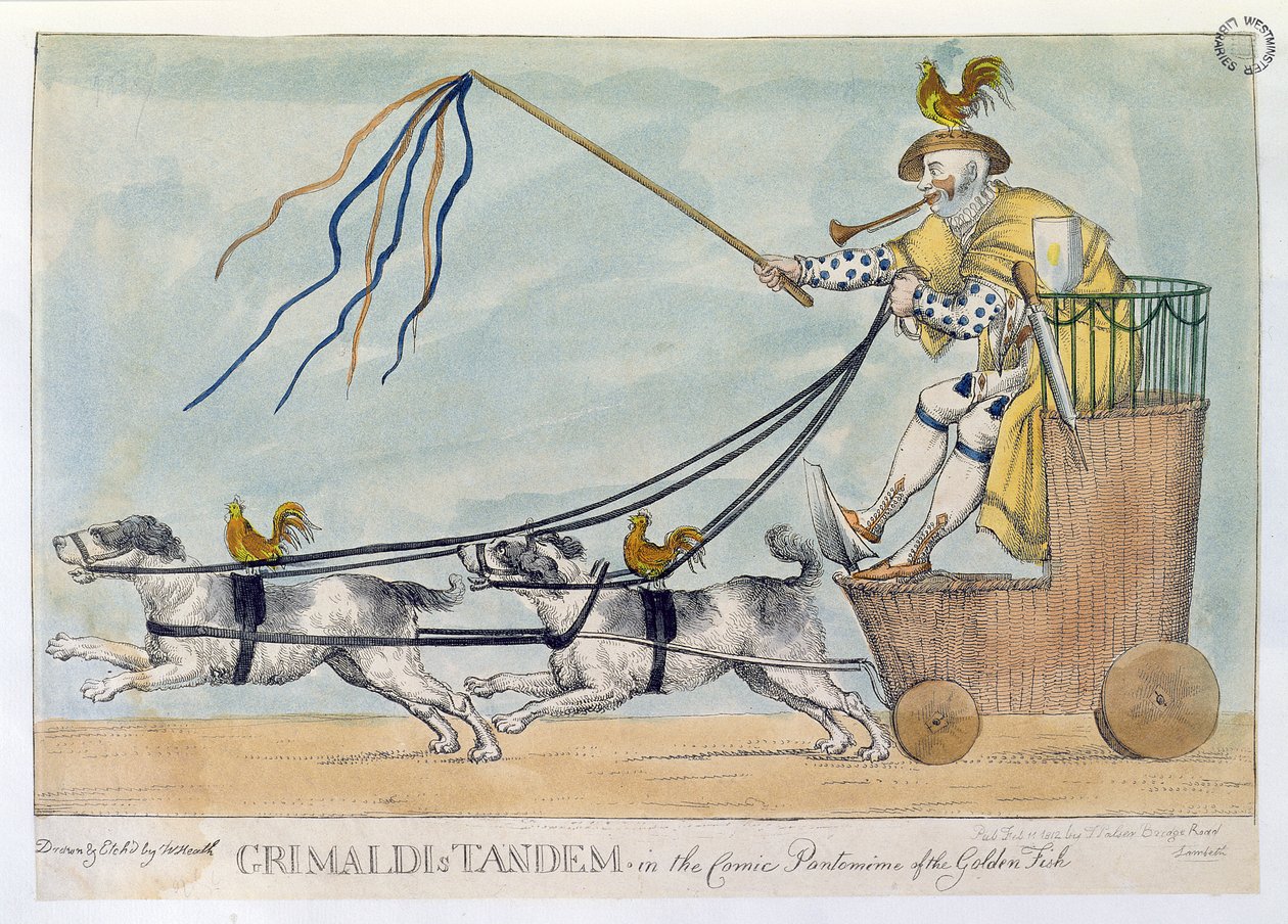 Altın Balığın Komik Pandomiminde Grimaldi'nin Tandem'i, pub. 1812 by William Heath