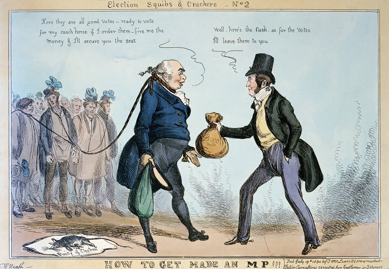 How to get made an MP, 19th July 1830 (colour engraving) by William Heath