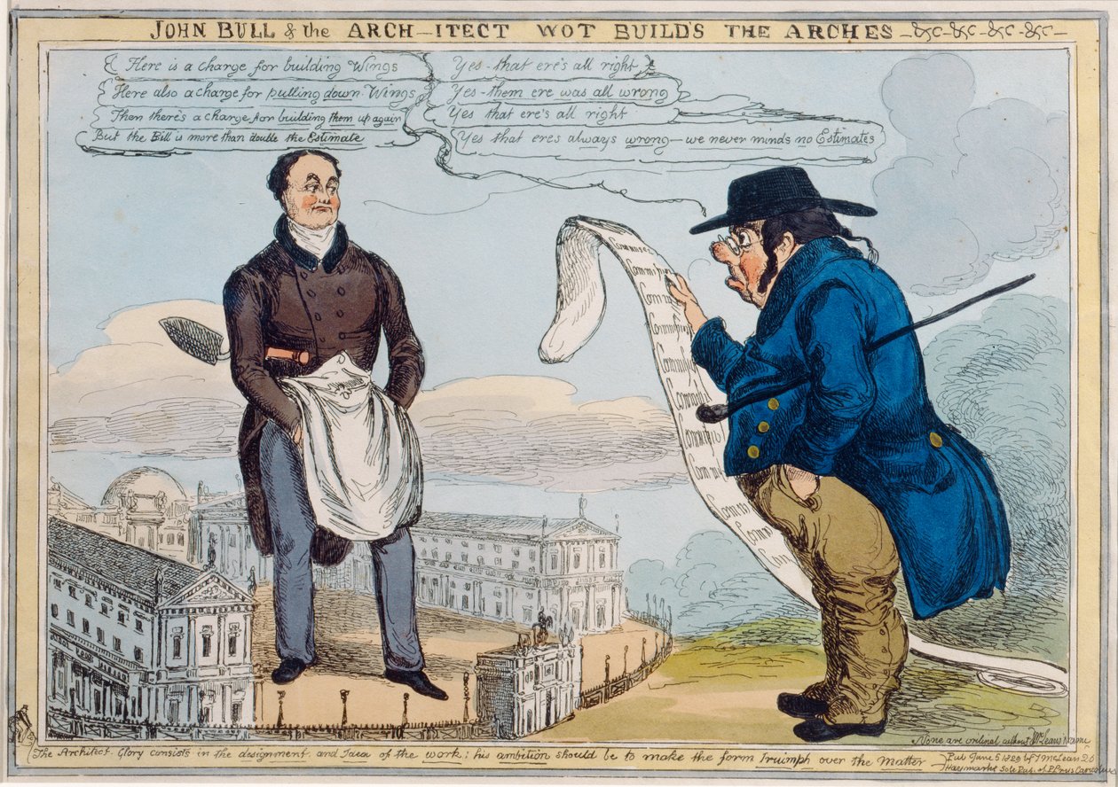 John Bull ve baş mimar wot, Thomas McLean (1788-1875) tarafından kazınmış kemerler-undc-undc-undc