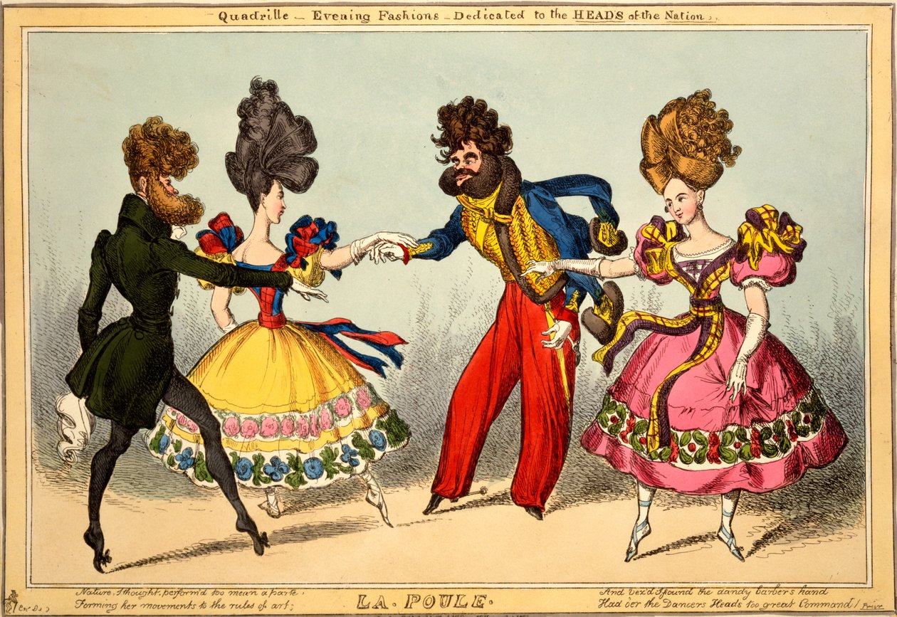 La Poule. Quadrille - Akşam Modası, Milletin Başlarına Adanmış, 1827 (el boyaması gravür) by William Heath