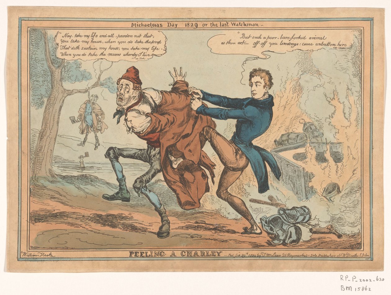 Spotprent op Sir Robert Peel Charley / Michaelmas Day 1829 veya son Bekçi
