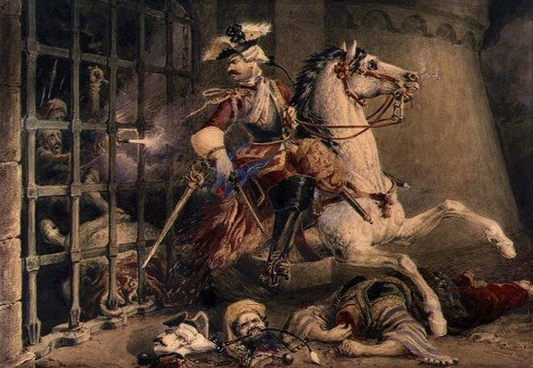 Türklerden Kaçan Süvari Subayı, 1830 dolayları (kağıt üzerine guaj ile boyanmış kurşun kalem üzerine suluboya) by William Heath