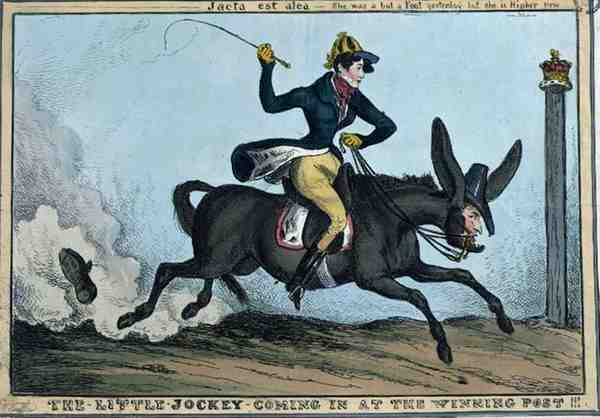 "Küçük Jokey Kazanan Karakola Geliyor!!!", c.1831 (renkli gravür) by William Heath