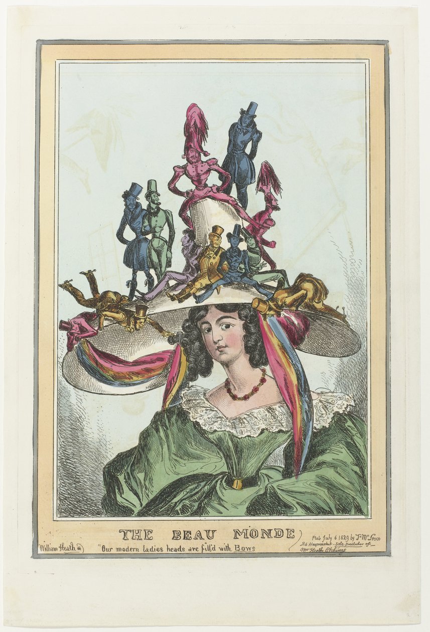 Erkek figürlerinin oturduğu büyük şapkalı kadın Beau Monde (nesne üzerindeki başlık) by William Heath