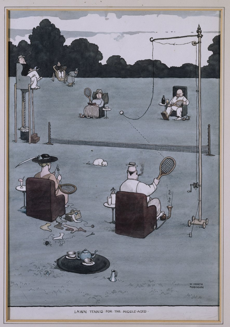 Orta Yaşlılar için Çim Tenisi (kalem & mürekkep ve w/c) by William Heath Robinson
