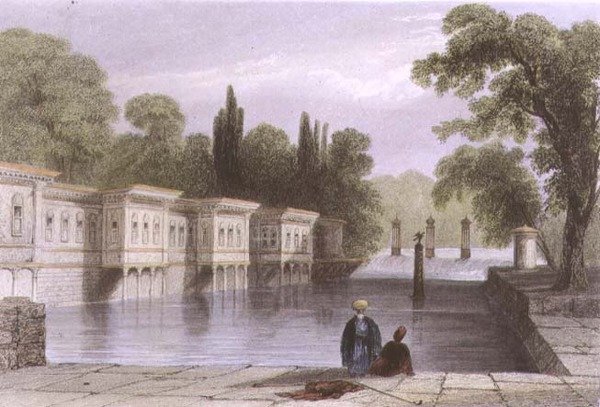 Tatlı Sular Sarayı, İstanbul, gravür W. Mossman, 1850 dolayları (aquatint) by William Henry (after) Bartlett