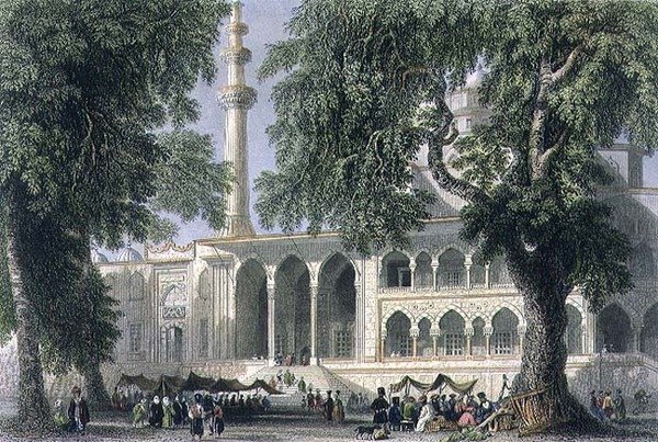 Yeni Djami veya Sultana Valide Camii, İstanbul, J.C. Varrall tarafından oyulmuş, c.1850 (aquatint) by William Henry (after) Bartlett