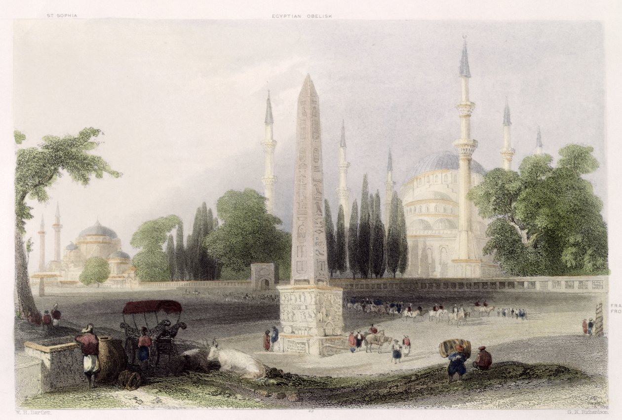 Atmeidan'daki bir Mısır dikilitaşı veya Hipodrom, İstanbul, GK Richardson tarafından oyulmuş, c.1850 (aquatint) by William Henry Bartlett