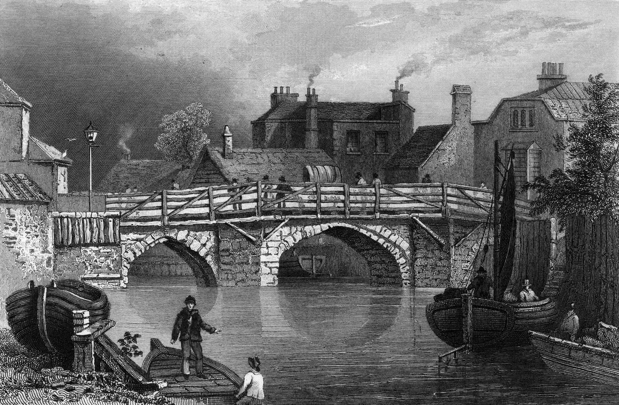 Bow Bridge, Essex, John Rogers tarafından kazınmış, 1832 by William Henry Bartlett