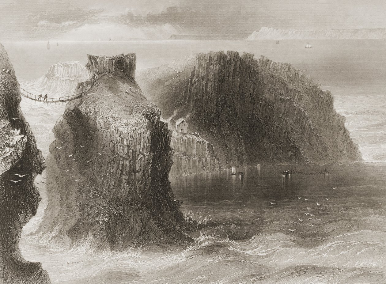 Carrick-a-Rede Halat Köprüsü, County Antrim, Kuzey İrlanda, George Virtue, 1860