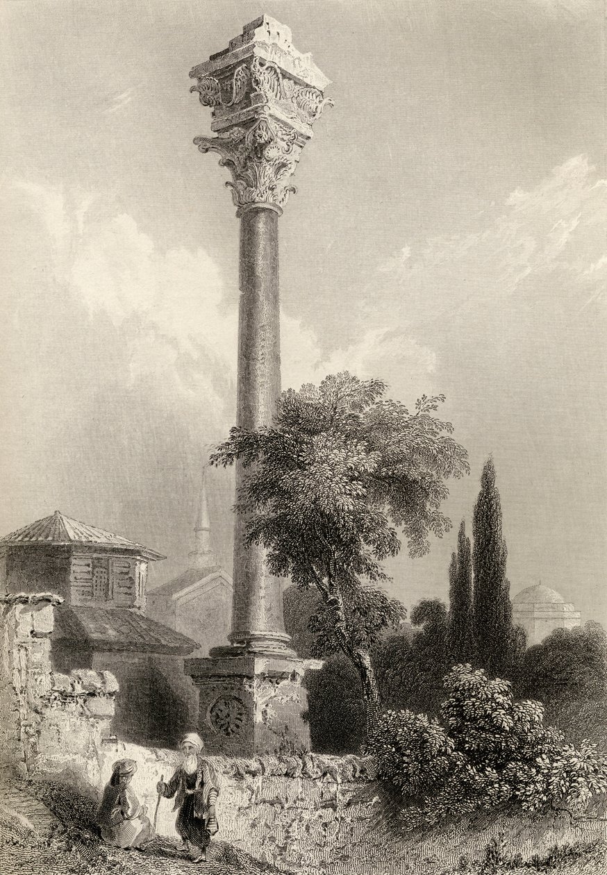Marcian Sütunu, İstanbul, Türkiye, H. Adlard tarafından oyulmuş by William Henry Bartlett