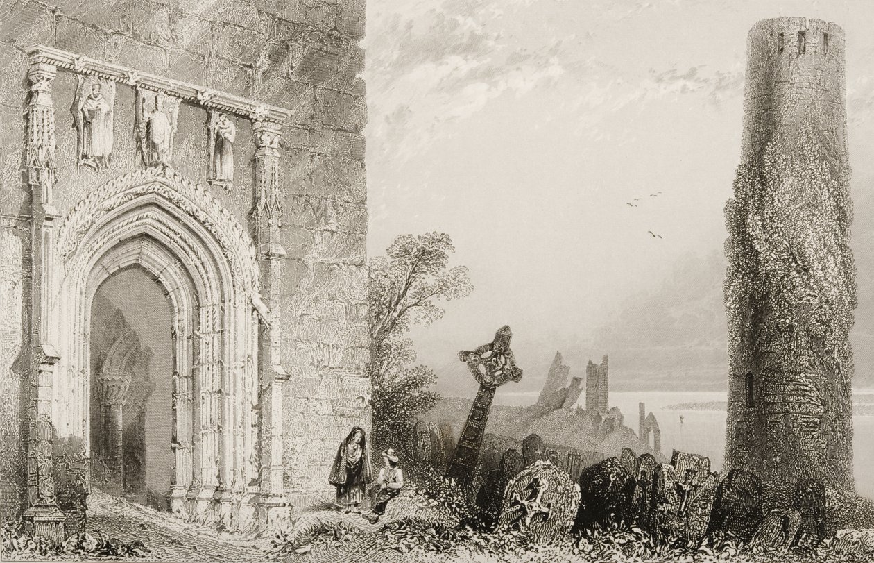 Bir Tapınağa Açılan Kapı, Clonmacnois, County Offaly, İrlanda, George Virtue, 1860