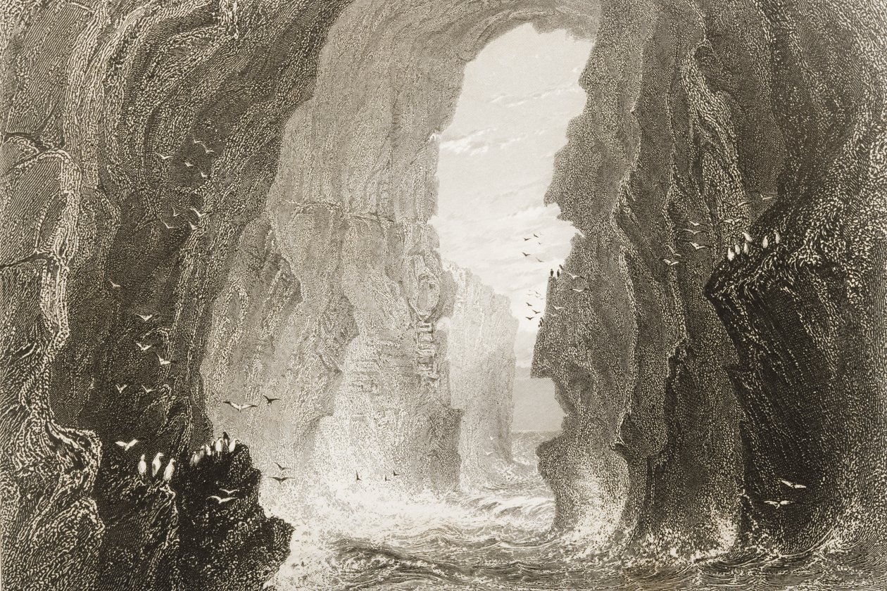 Dunkerry Mağarası, County Antrim, Kuzey İrlanda, George Virtue, 1860