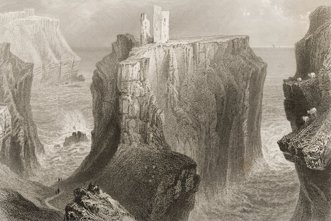 Dunseverick Kalesi, County Antrim, Kuzey İrlanda, George Virtue, 1860