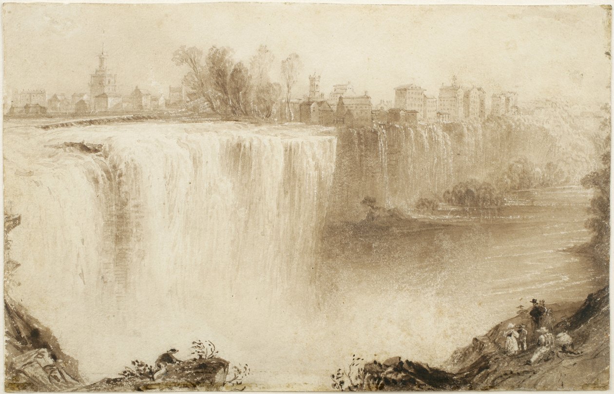 Genesee Falls, Rochester, New York: Bir Gravür Çalışması, 1836 (kağıt üzerine kazıma ile kahverengi mürekkep yıkama) by William Henry Bartlett