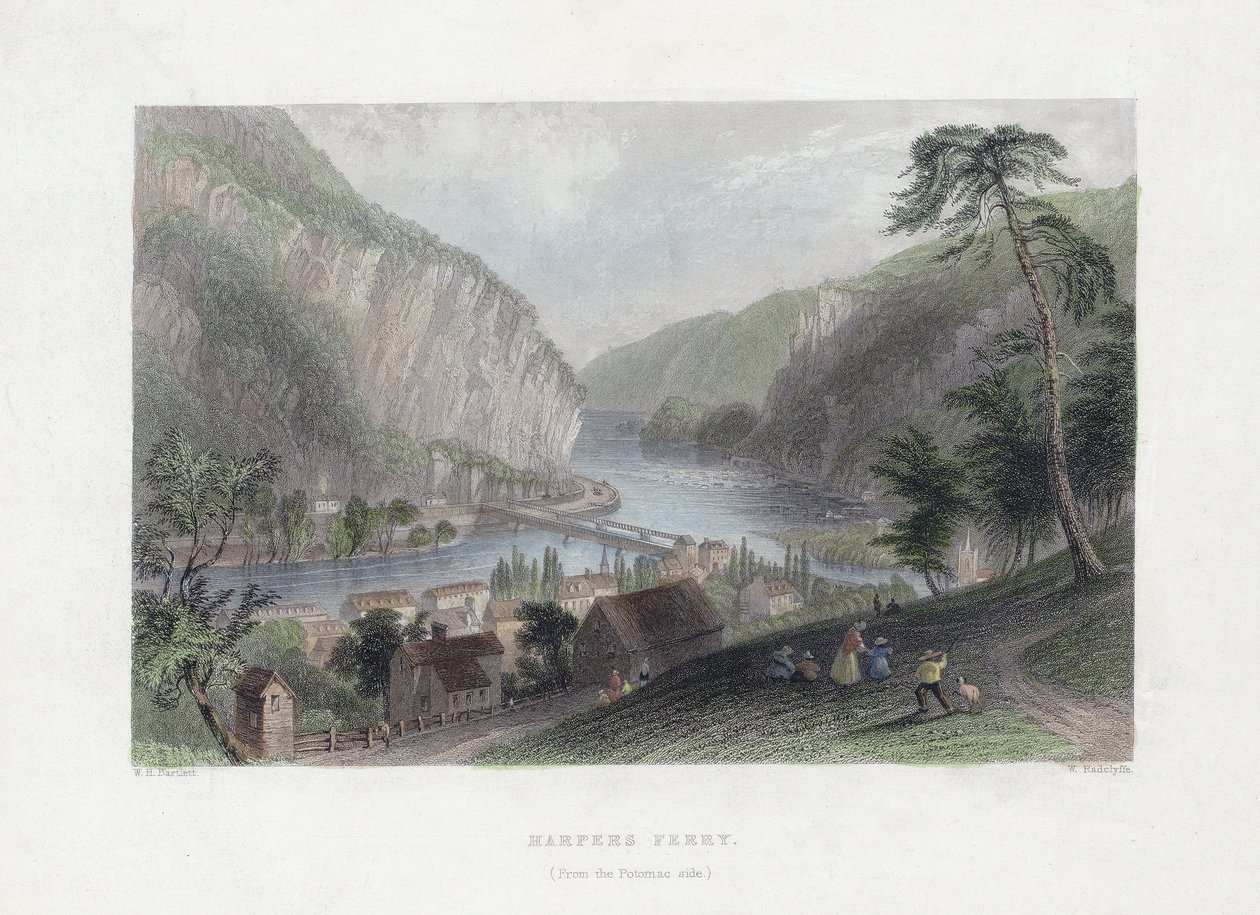 Harpers Ferry (Potomac tarafından), pub. 1839 (el renkli gravür) by William Henry Bartlett