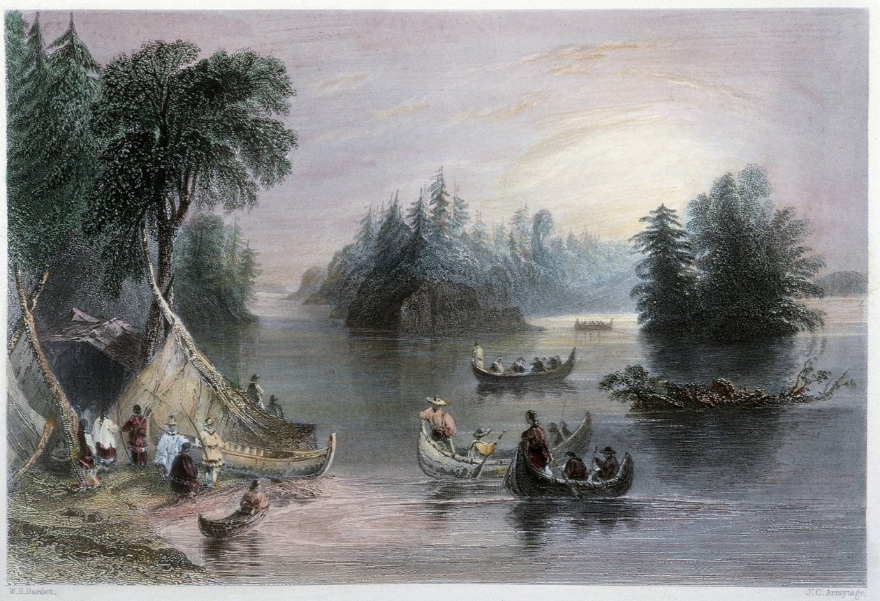 Indian Tipis ve Kanolar, St Laurent Bankaları - W.H. Bartlett, Londra by William Henry Bartlett