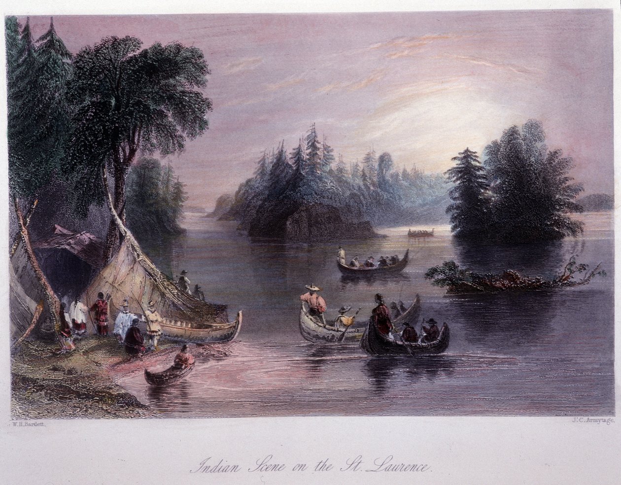 Saint Laurent kıyısındaki Kızılderili kampı - Bartlett W. H. by William Henry Bartlett