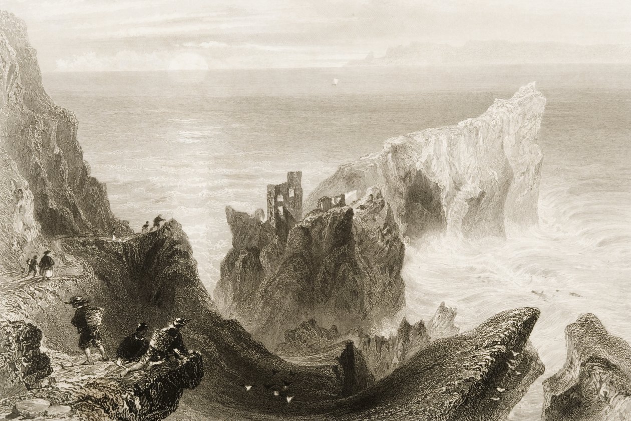 Kenbaan Kalesi, Ballycastle yakınlarında, Antrim Kontluğu, Kuzey İrlanda, George Virtue, 1860