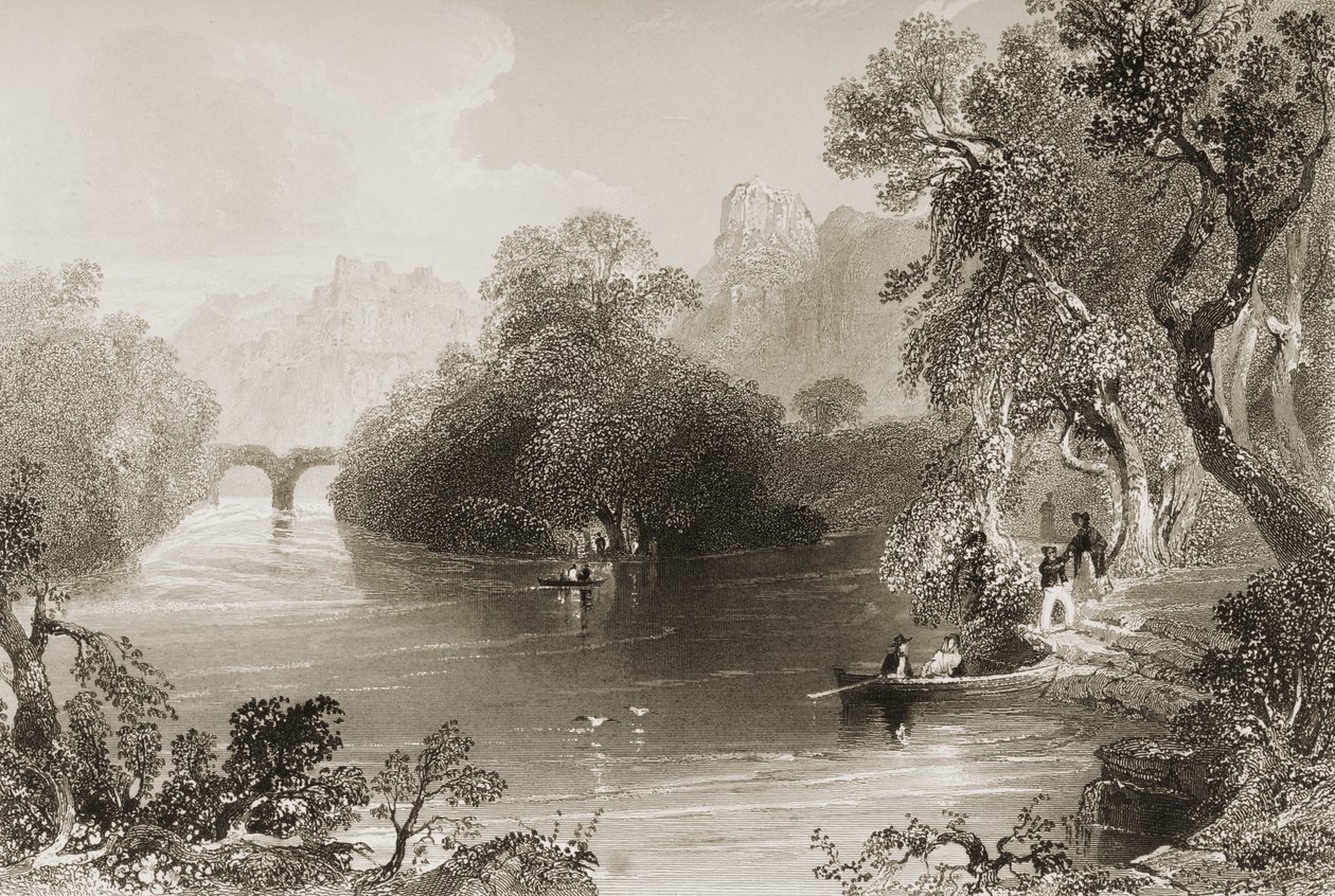 Killarney, Old Weir Bridge, County Killarney, İrlanda, George Virtue, 1860