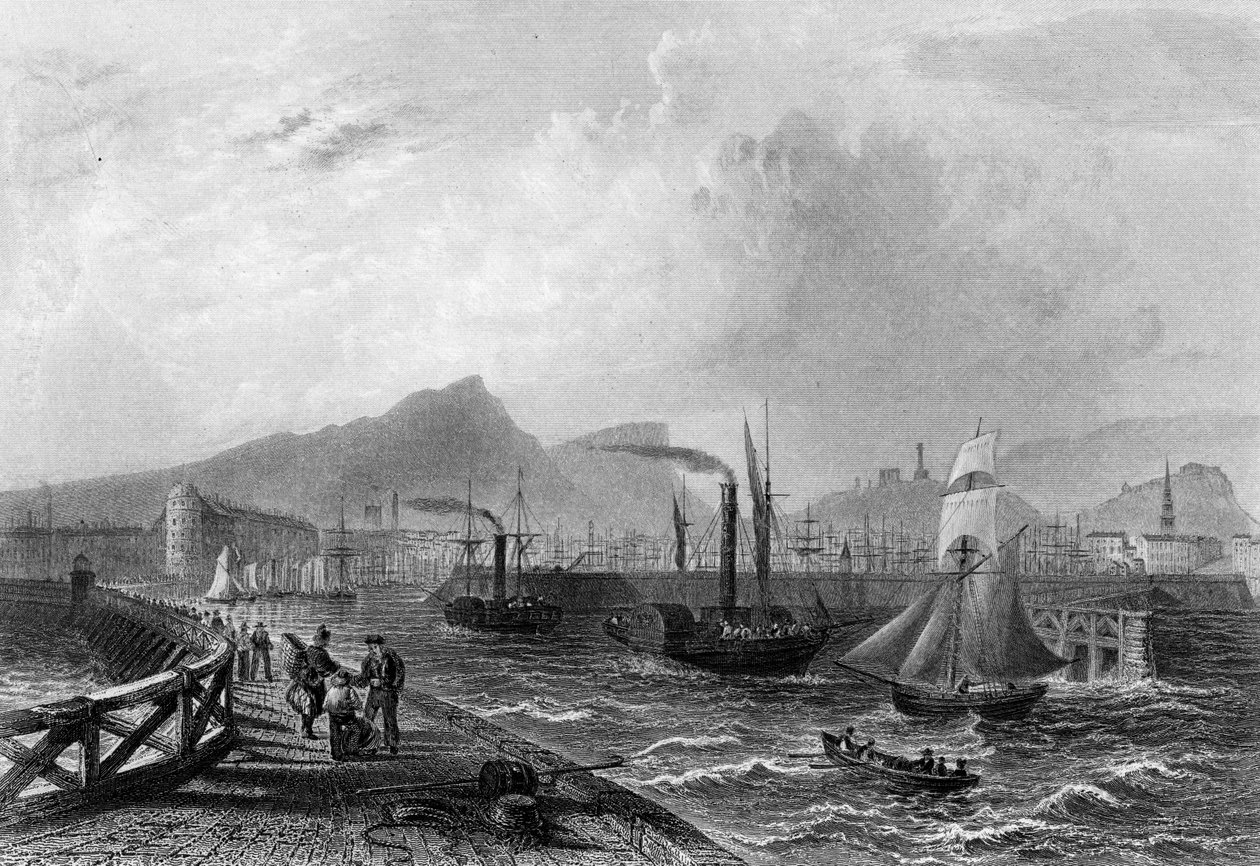 Leith İskelesi ve Limanı, Robert Wallis tarafından oyulmuş, c.1820 by William Henry Bartlett
