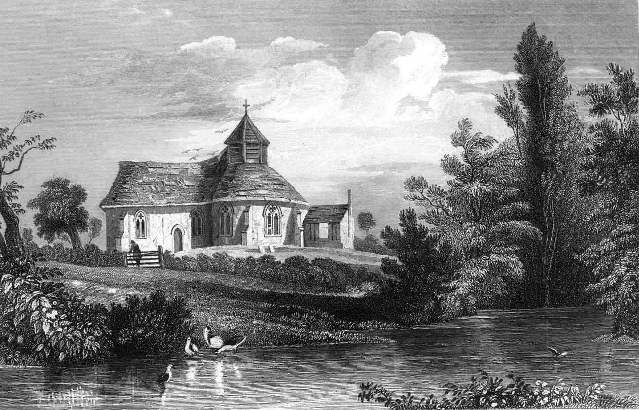 Küçük Maplestead Kilisesi, Essex, Henry Wallis tarafından oyulmuş, 1832 by William Henry Bartlett