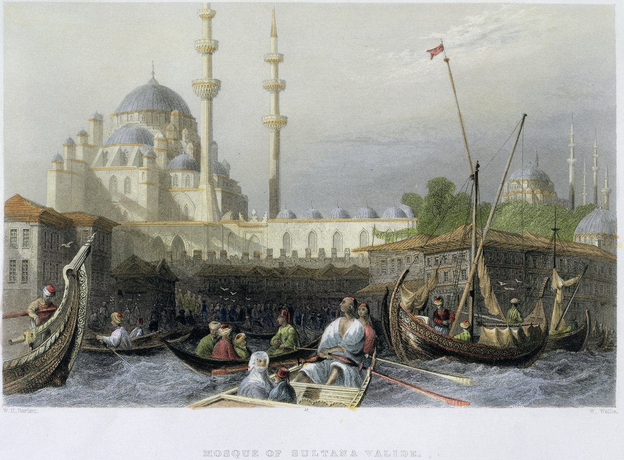Limandan Sultana Valide Camii, William Wallis tarafından gravür, 1850 dolayları (aquatint) by William Henry Bartlett