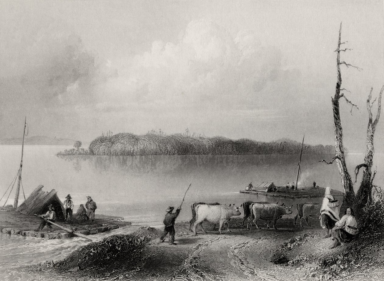 Donanma Adası, Niagara Nehri, Ontario, Kanada, Charles Coulson (1815-89) tarafından oyulmuş by William Henry Bartlett