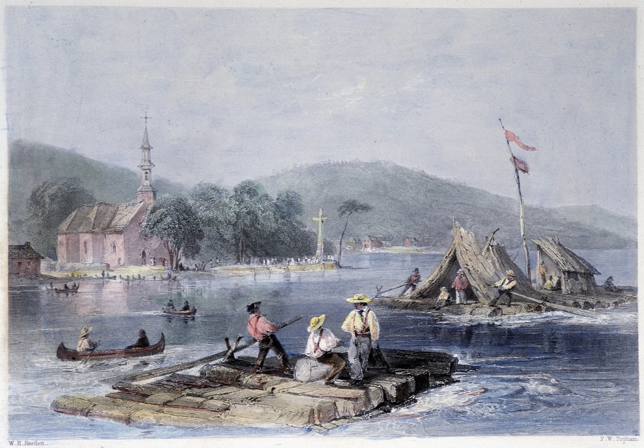 Yerleşimci salları ve iki dağın gölünde odun taşımacılığı - Bartlett W. H. by William Henry Bartlett