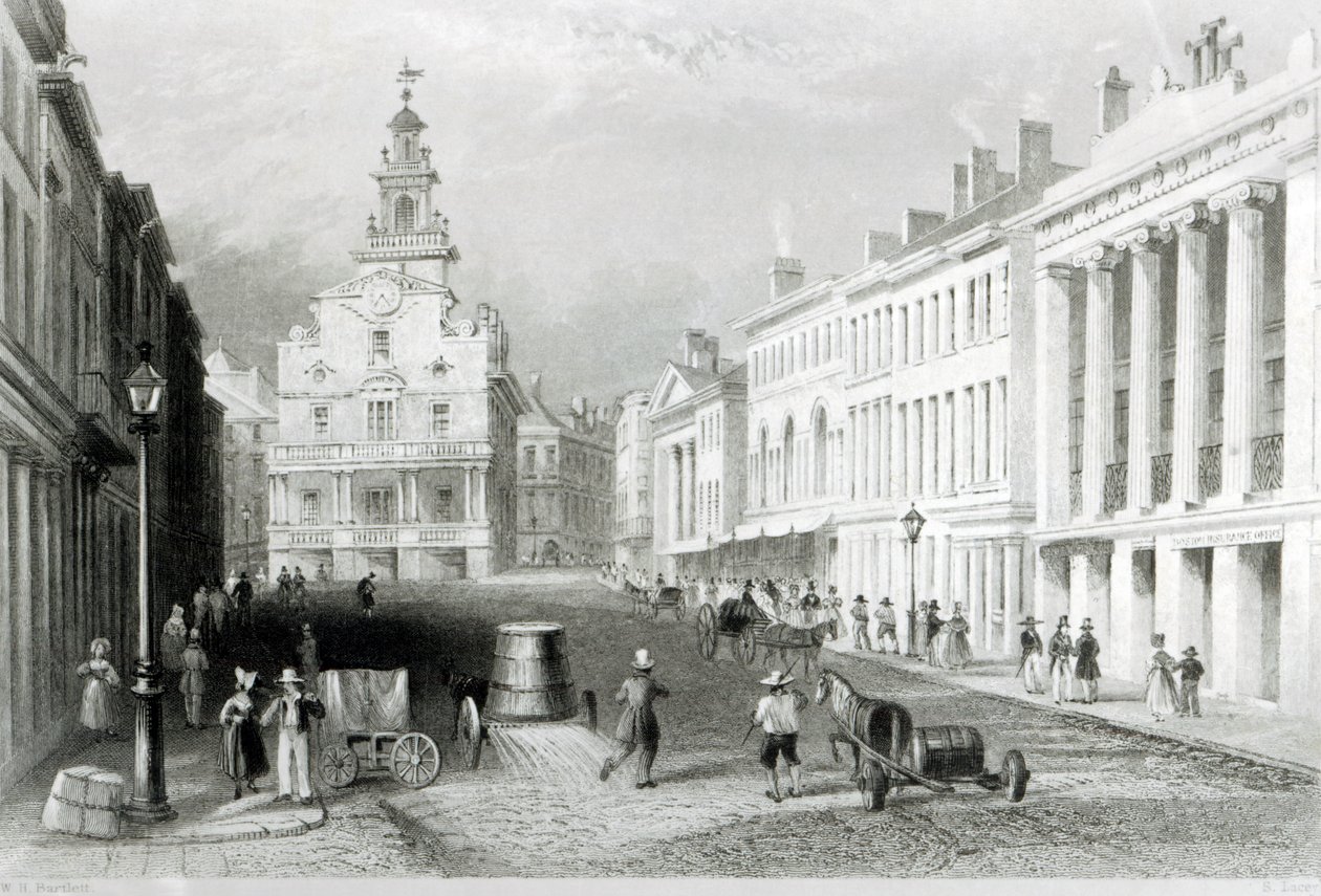 State Street, Boston, S.Lacey tarafından kazınmış by William Henry Bartlett